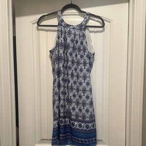 Skies Are Blue Geometric Blue and White Mini Dress